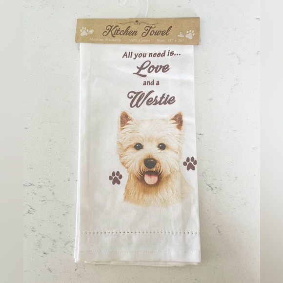 🔴 3 for $15 All You Need Is Love and a Westie Dog Tea Towel NWT - Picture 1 of 2